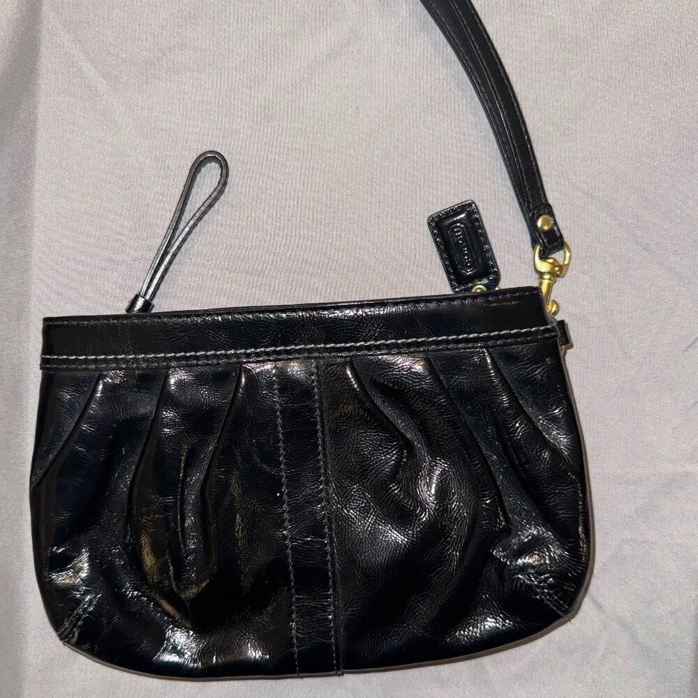 Coach Black Leather Pleated Wristlet Clutch